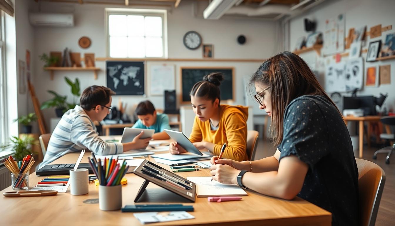 Students collaborating in study space